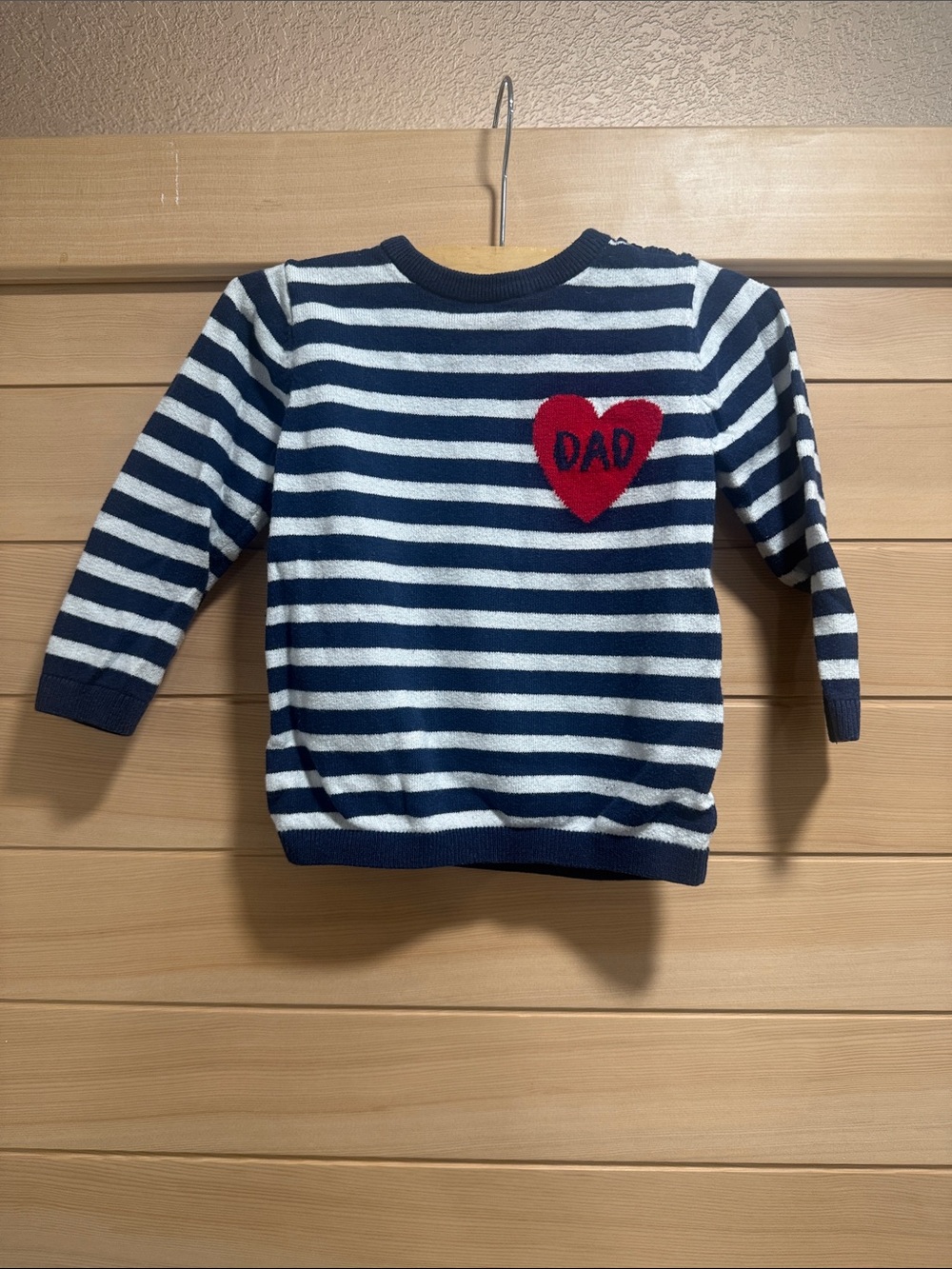 H&M Navy & White Striped Sweater with Red Heart 'DAD' Patch